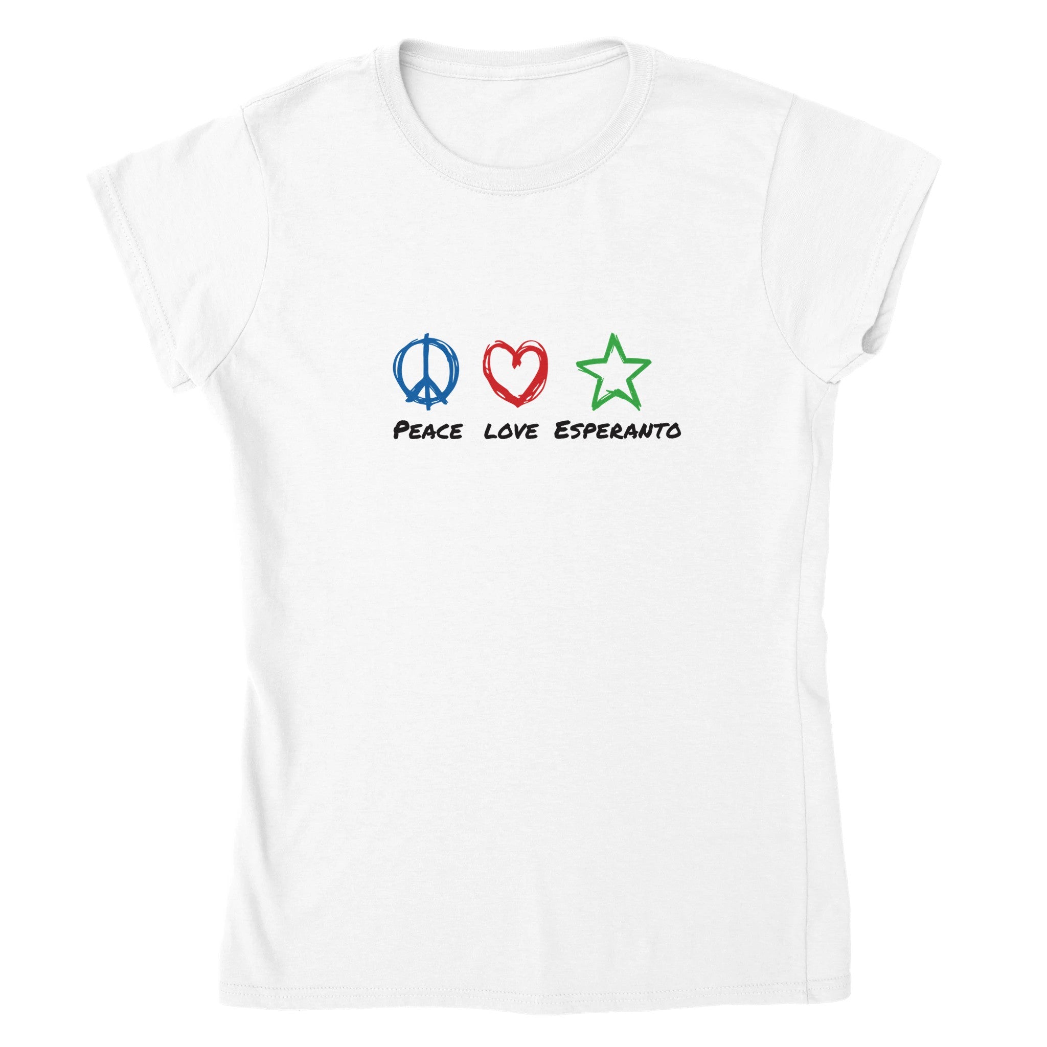 Peace Love Esperanto Anglalingva Virina T-ĉemizo